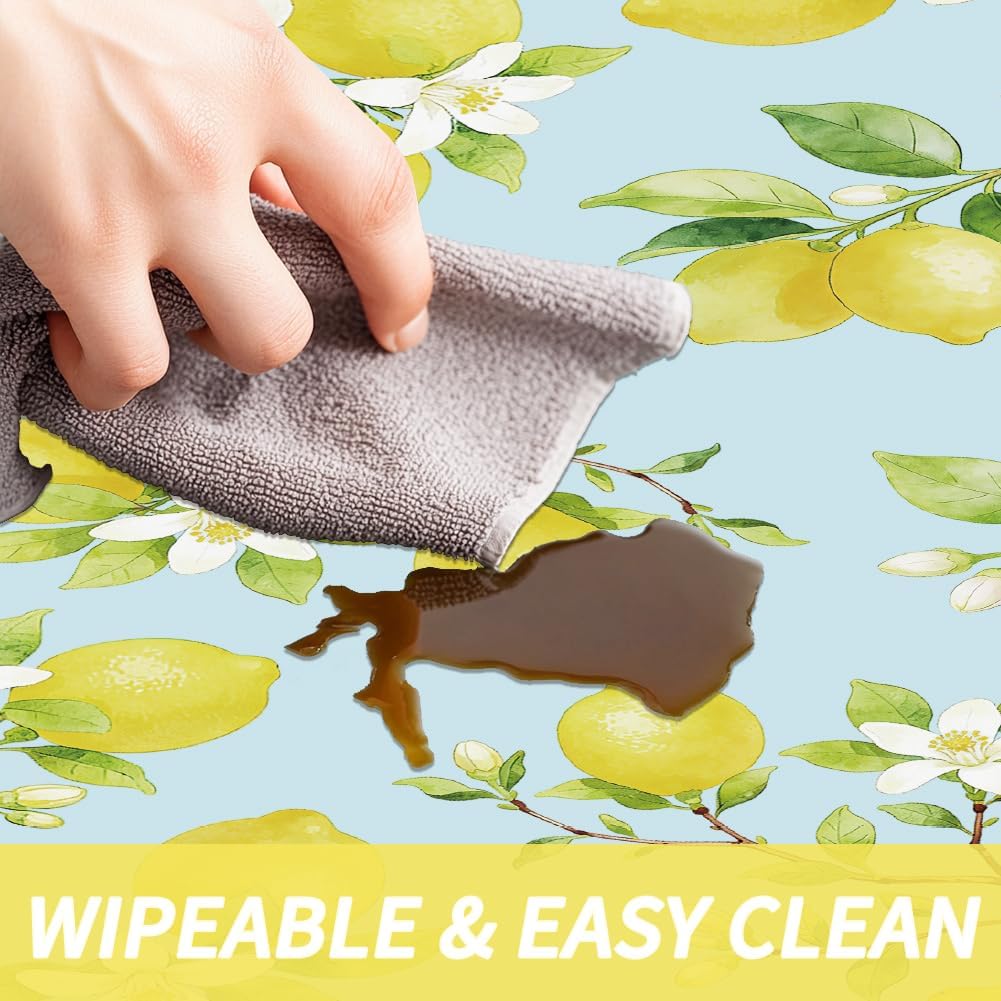 Outdoor Tablecloth with Umbrella Hole, Waterproof Round Fitted Tablecloth with Elastic Zipper, Wipeable Table Cloth Cover for Party, Picnic, Patio Fits 47"-55" Patio Tables(Lemon)