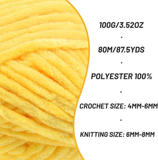 Chunky Chenille Yarn for Crocheting, Baby Yarn for Crocheting Soft Blanket, 87.4 yds /3.5 oz Crochet Yarn, Bulky 5 Amigurumi Yarns, Fluffy Velvet Yarns for Knitting Crafts (Light Yellow)