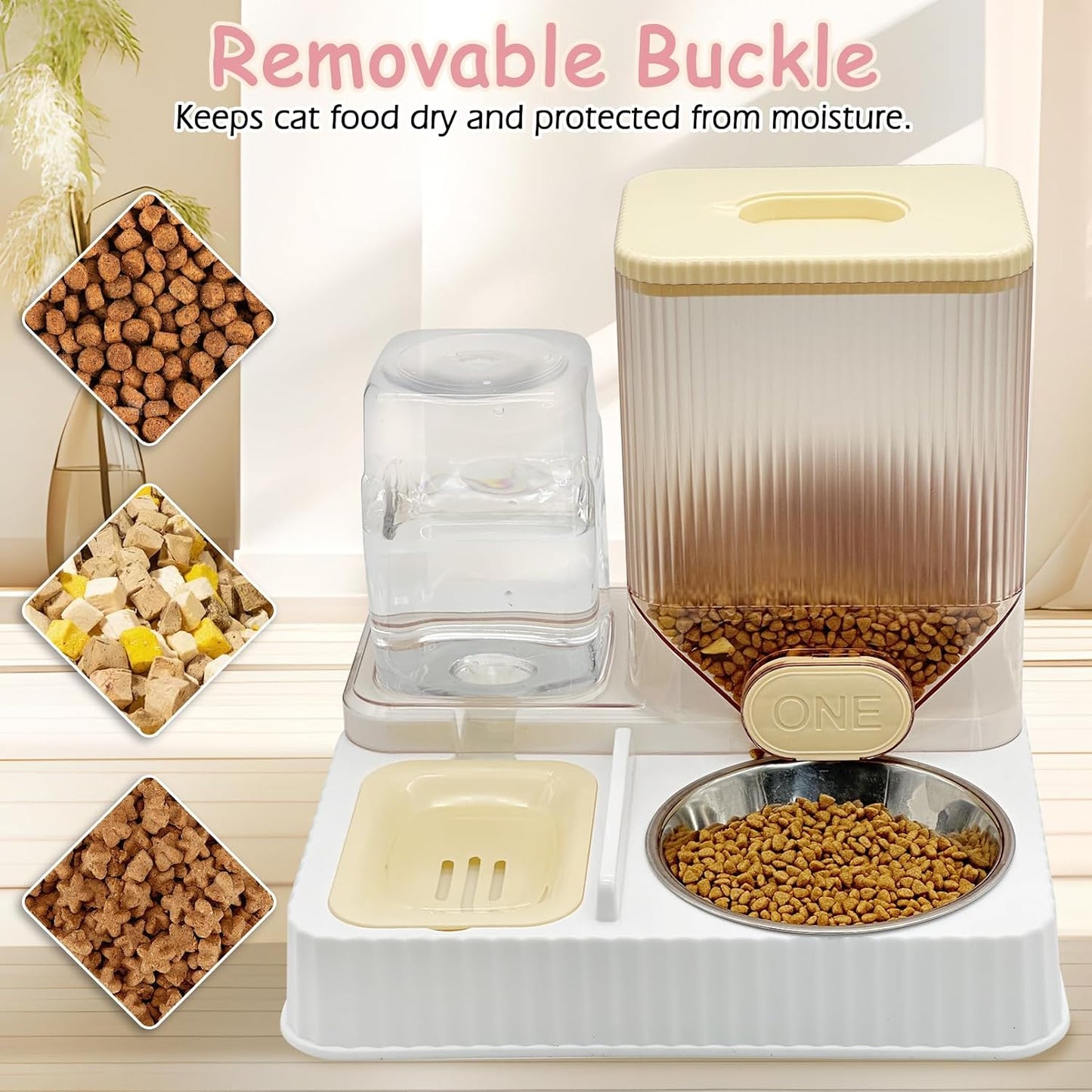 Gravity Cat Feeder & Water Dispenser, 2 in 1 Automatic Puppy Waterer Removable Stainless Steel Food Bowls Set Self Feeding Pet Food Storage for Cat Kitten Puppy Easy Clean (Yellow)