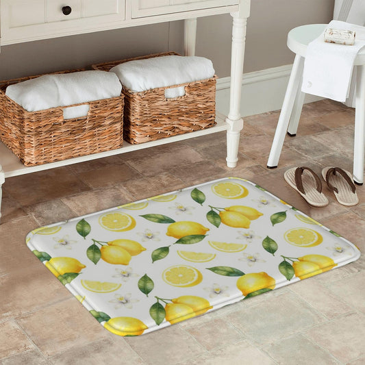 Lemon Bath Mat,Summer Fresh Fruit & Flower Bathroom Floor Mat, Absorbent Quick Dry Soft Flannel Bath Mat for Bathroom Kitchen-24x36 Inch