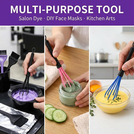 7 Pack Professional Hair Dye Whisk with Non-Slip Handle - Premium Black Mini Plastic Mixer for Salon Color, Bleach, and DIY Face Mask - Chemical Resistant & Stain Free Tool (Yellow)