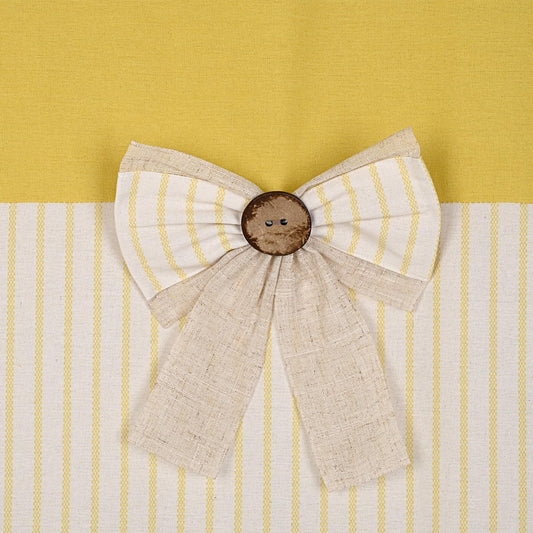 Farmhouse Yellow Shower Curtain,Bowknot,Cotton Blend Fabric,Pleated Yellow Stripe,Country Style,72x72 in