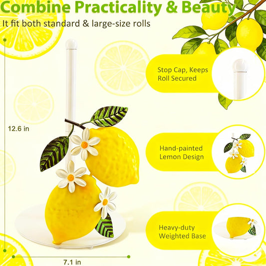Lemon Kitchen Decor & Accessories, Lemon Paper Towel Holder, Yellow Kitchen Decor, Lemon Decorations for Kitchen, Farmhouse Rustic Countertop Stand, Paper Towel Holder Countertop