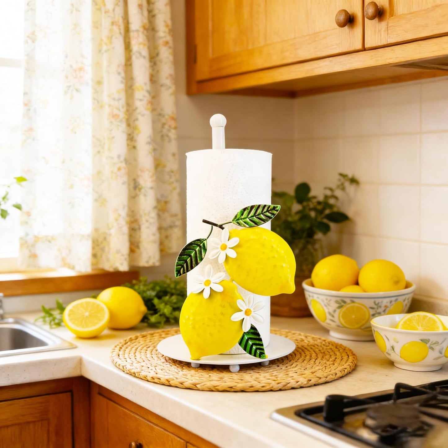 Lemon Kitchen Decor & Accessories, Lemon Paper Towel Holder, Yellow Kitchen Decor, Lemon Decorations for Kitchen, Farmhouse Rustic Countertop Stand, Paper Towel Holder Countertop