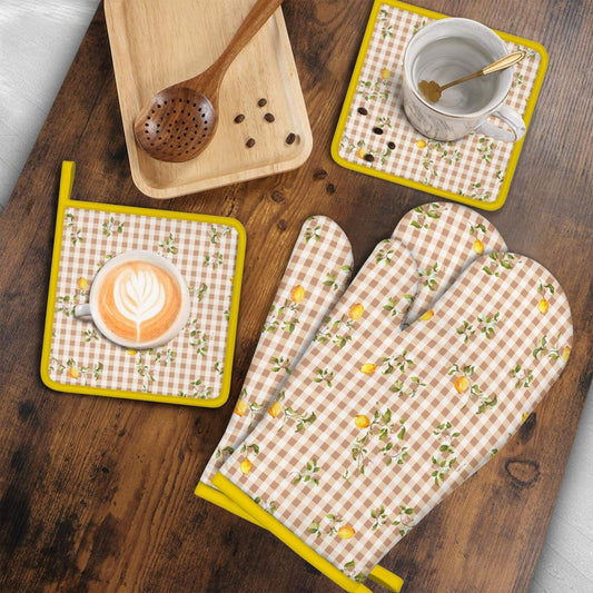 Lemon Oven Mitts and Pot Holders Sets of 4 Heat Resistant Lemon Gloves Gifts for Women 4pcs Oven Gloves Hot Pads for Kitchen Baking Cooking Grilling