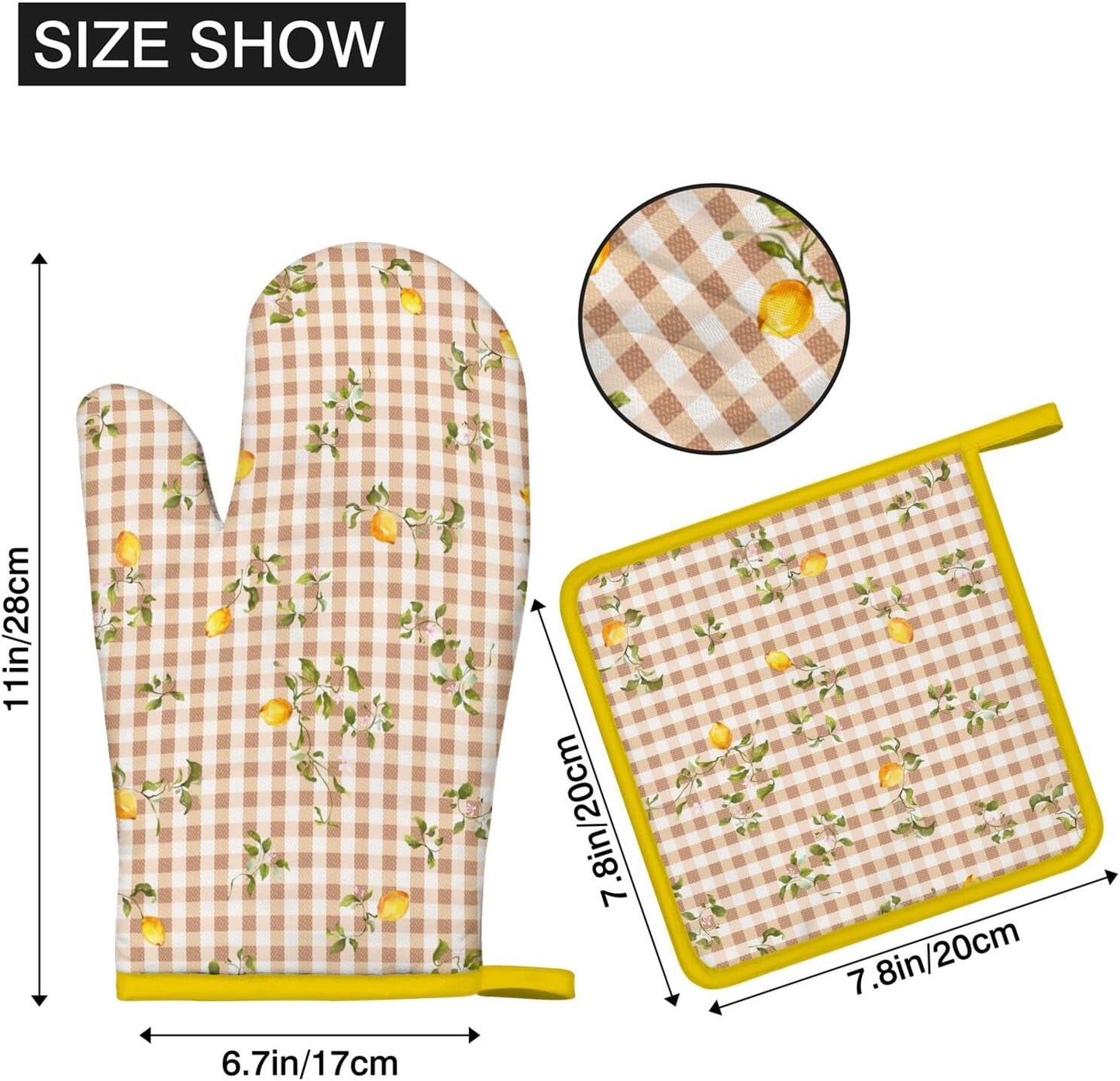 Lemon Oven Mitts and Pot Holders Sets of 4 Heat Resistant Lemon Gloves Gifts for Women 4pcs Oven Gloves Hot Pads for Kitchen Baking Cooking Grilling