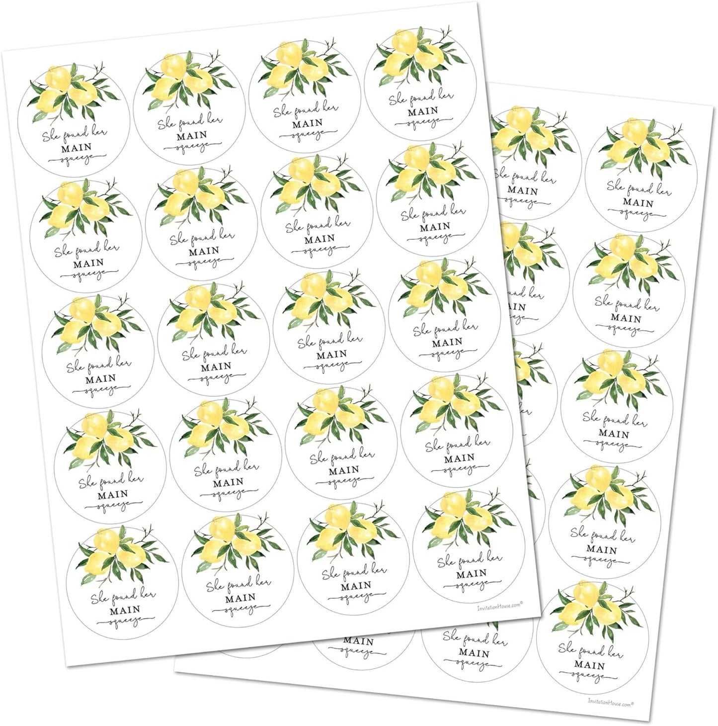 2-Inch Round She Found Her Main Squeeze Lemon Bridal Shower Favor Stickers (40 Labels)