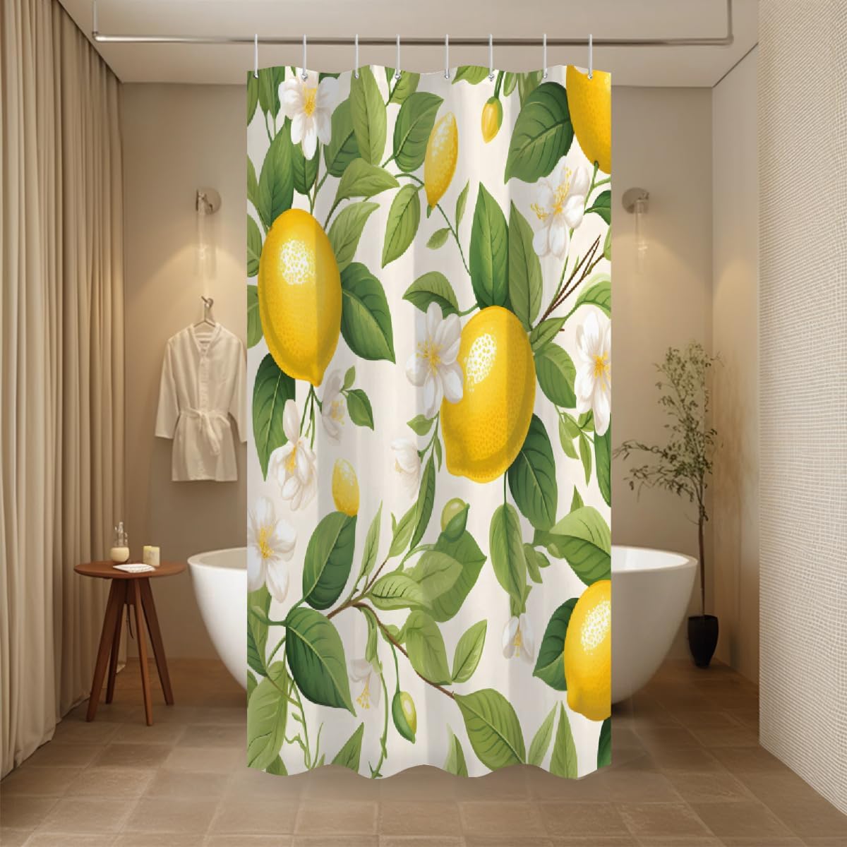 Shower Curtain Set, Lemon Waterproof Shower Curtains for Bathroom Decor Funny Bath Curtain with 12 Hooks,48x72 Inch