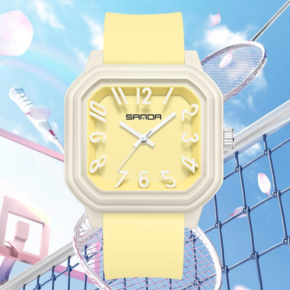 Gosasa Women’s Quartz Watch Big Arabic Numbers Easy to Read Square Watch | Colorful Silicone Strap,Casual Ladies Analog Wrist Watch,30M Water Resistant