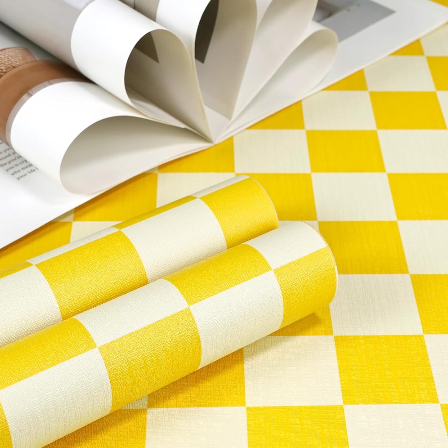 CAX Checkered Peel and Stick Wallpaper Checkerboard Wallpaper 17.3''x 120'' Yellow Mosaic Checkered Contact Paper Modern Self-Adhesive Vinyl Removable Wall Paper for Shelf Liner,Classroom,Cabinets