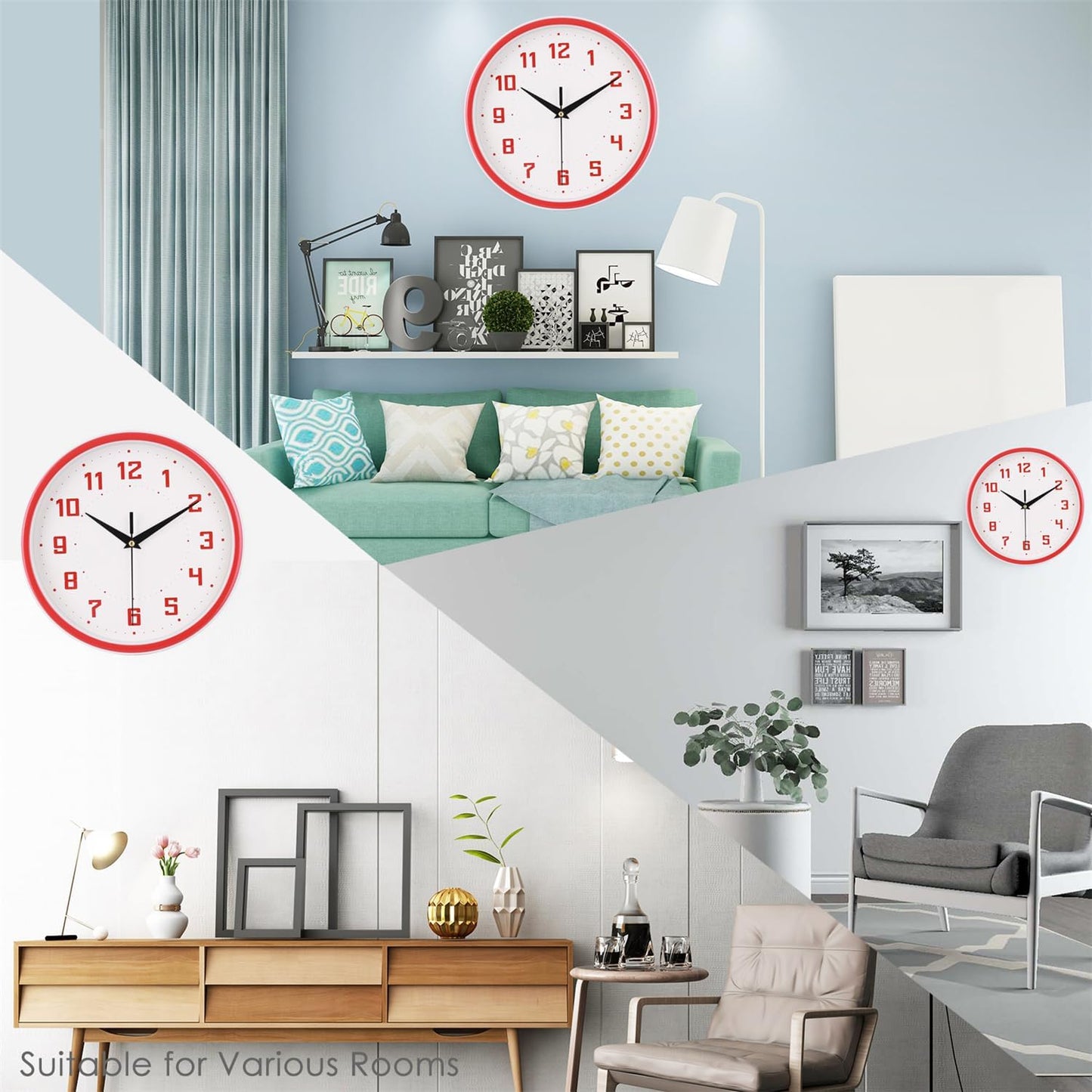 Silent Round Wall Clock Kitchen 9 Inch Modern Style Non-Ticking Decorative Bedroom Office Study Room Kitchen Wall Clock- Lemon Yellow