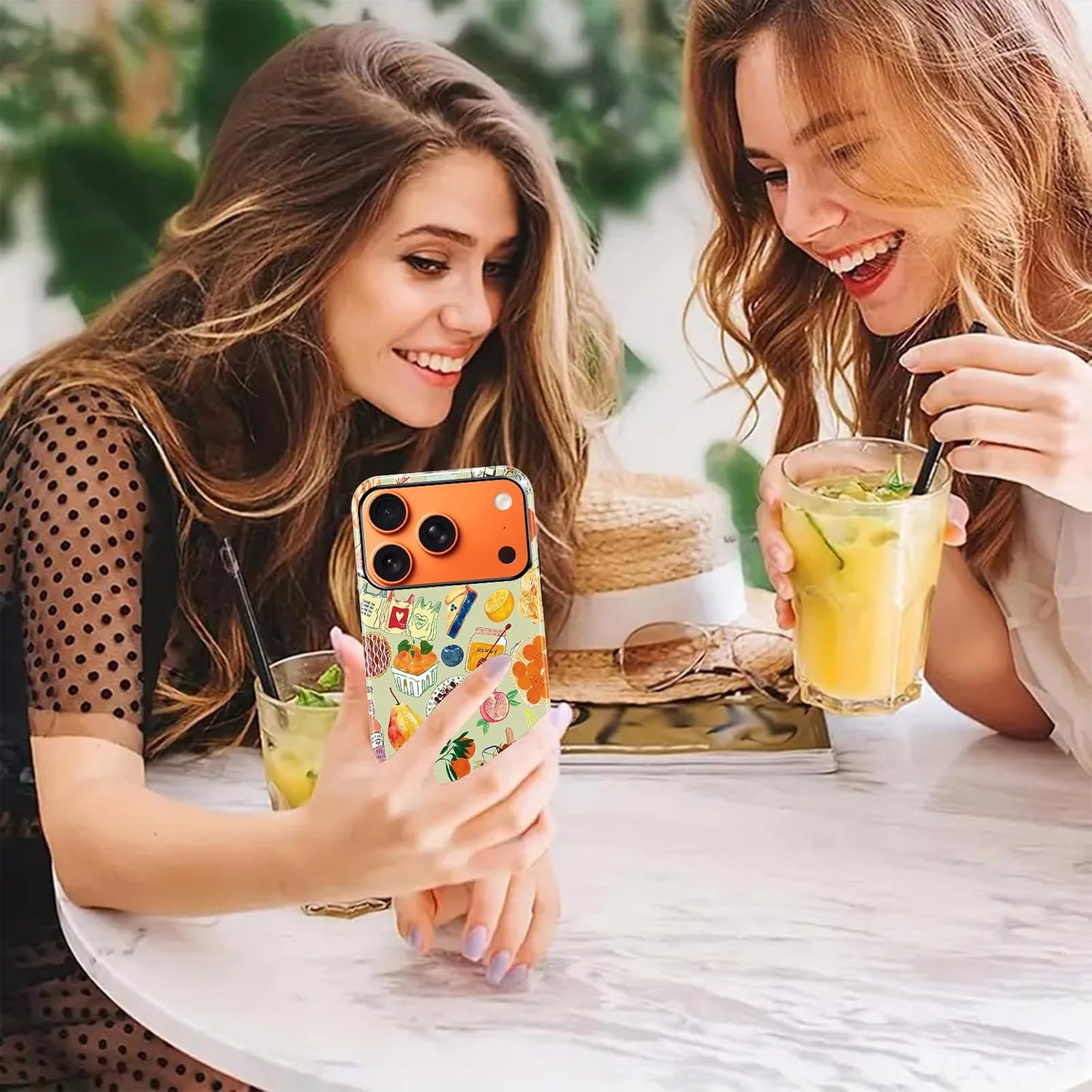 Cute Fruit Lemon Food Bread Phone Case for iPhone 17 Pro Max 6.9", Summer Collage Vegetable Fruits Wine Illustration Pattern Cover Shockproof 2 in 1 Silicone + Hard PC Case for Girls Boy