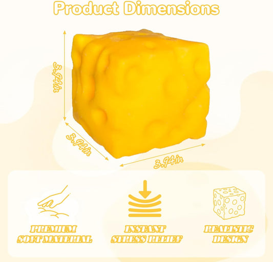 Yellow Jumbo 3.94in Cheese Squishy Fidget Toys, Soft Squeeze Cheese Block, Soft Novelty Toy, Sensory Stress Relief Fidget Toy for Adults & Kids