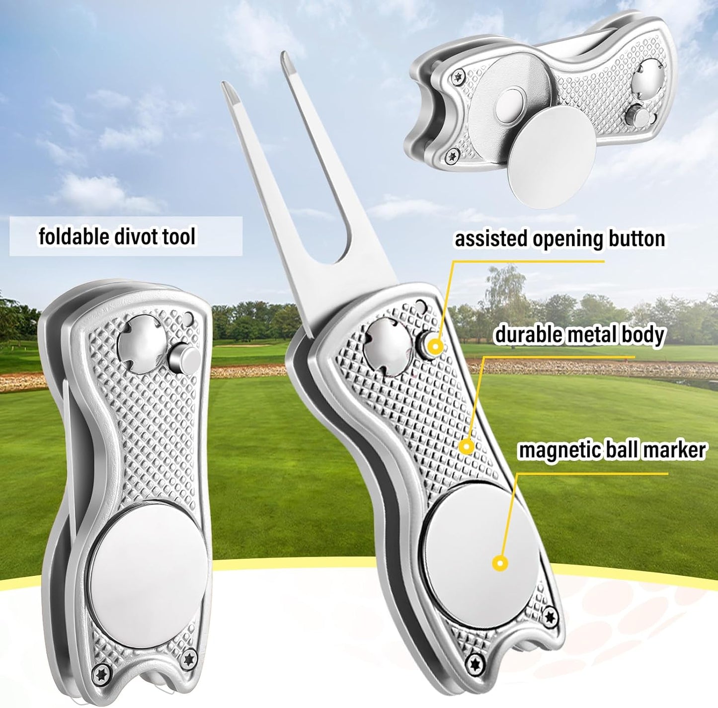 12 Pcs Golf Accessories Kit, Include Golf Ball Bag with Hook Towel Tees Magnetic Ball Marker Divot Tool Cleaner Brush for Women Man Gifts