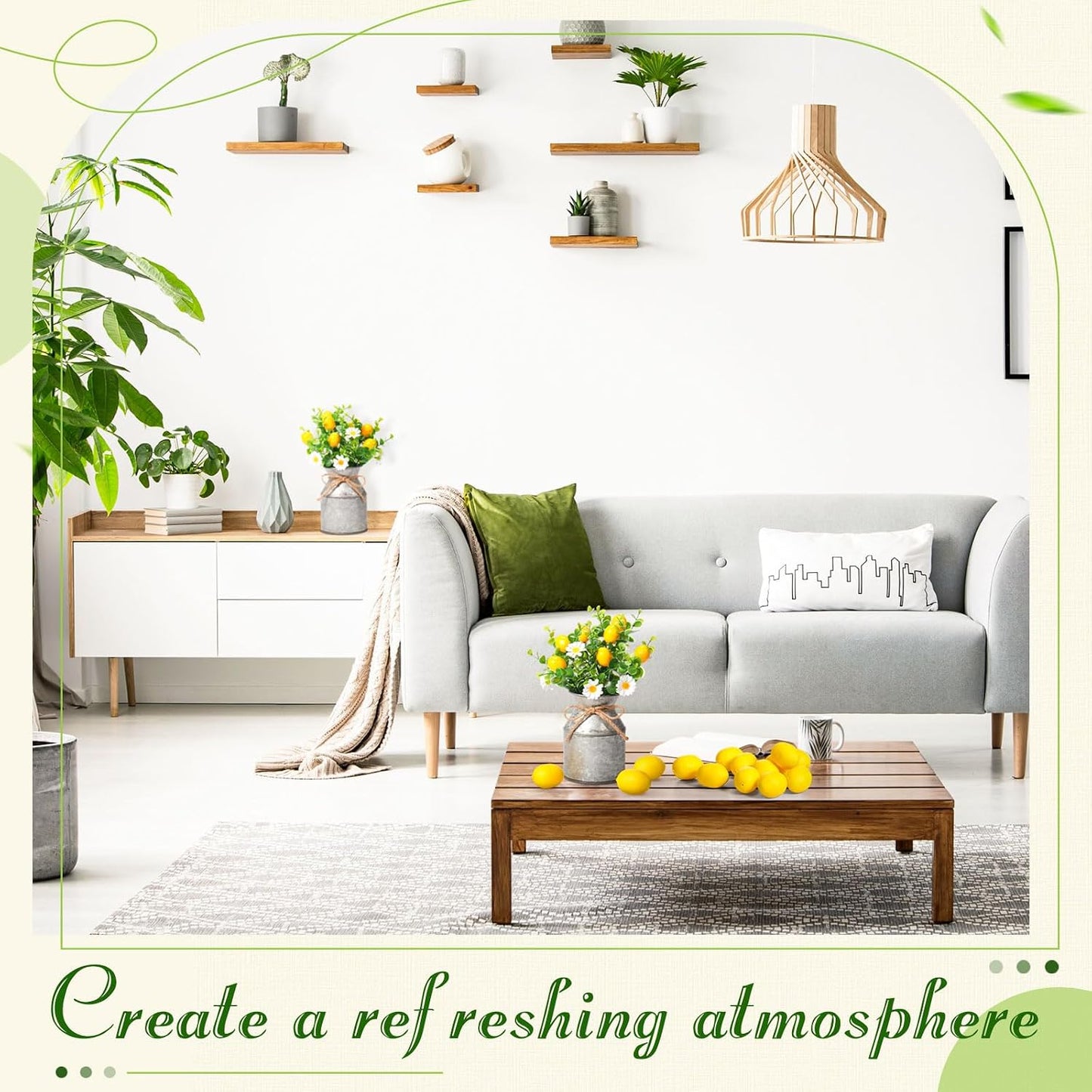 6 Sets Artificial Potted Lemon Decor Fake Fruit Lemon Flowers Table Centerpiece Faux Summer Kitchen Vases Tiered Tray Decor Farmhouse Plant for Indoor Outdoor Home Bathroom Dining