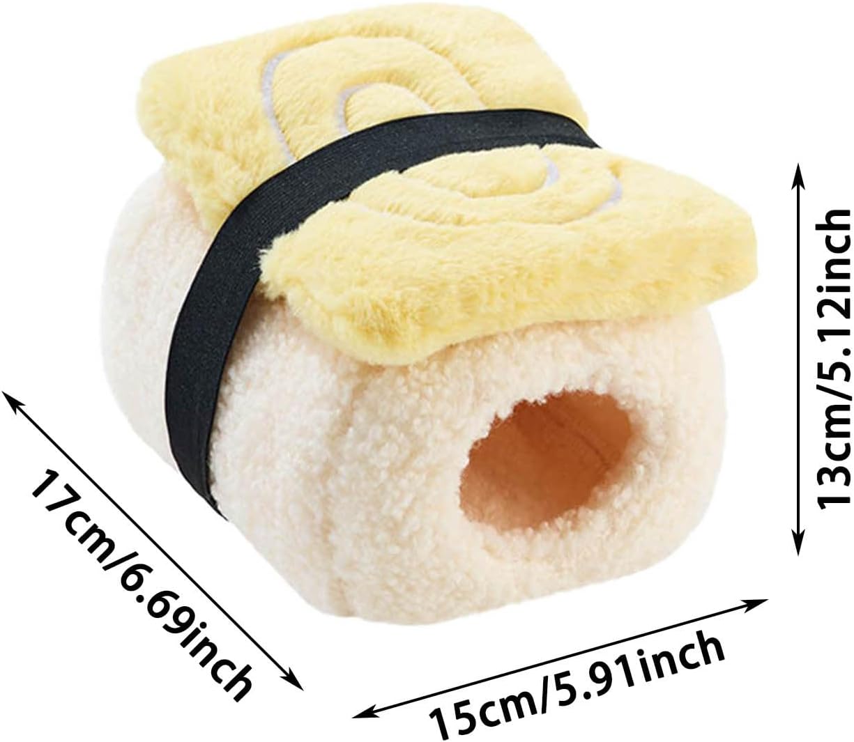 Sushi Shape Hamster Bed Hideout, Warm Cozy Hideout House for Small Animals, Plush Guinea Pig Cave Bed, Comfortable Guinea Pig Sleeping Nest for Hamster Ferret Gerbil Chinchilla (Yellow)