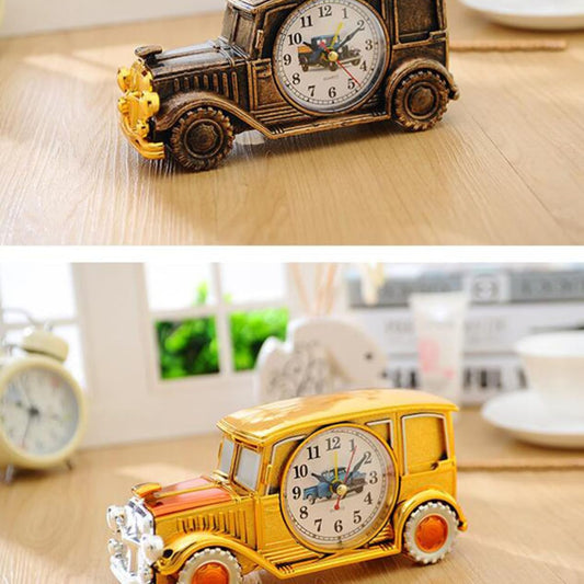 Vintage Classic Car Shape Desktop Alarm Clock with Easy to Set Time Display, Yellow Plastic Material, Creative Bedside Clock for Dorm and Room Decoration Random Color