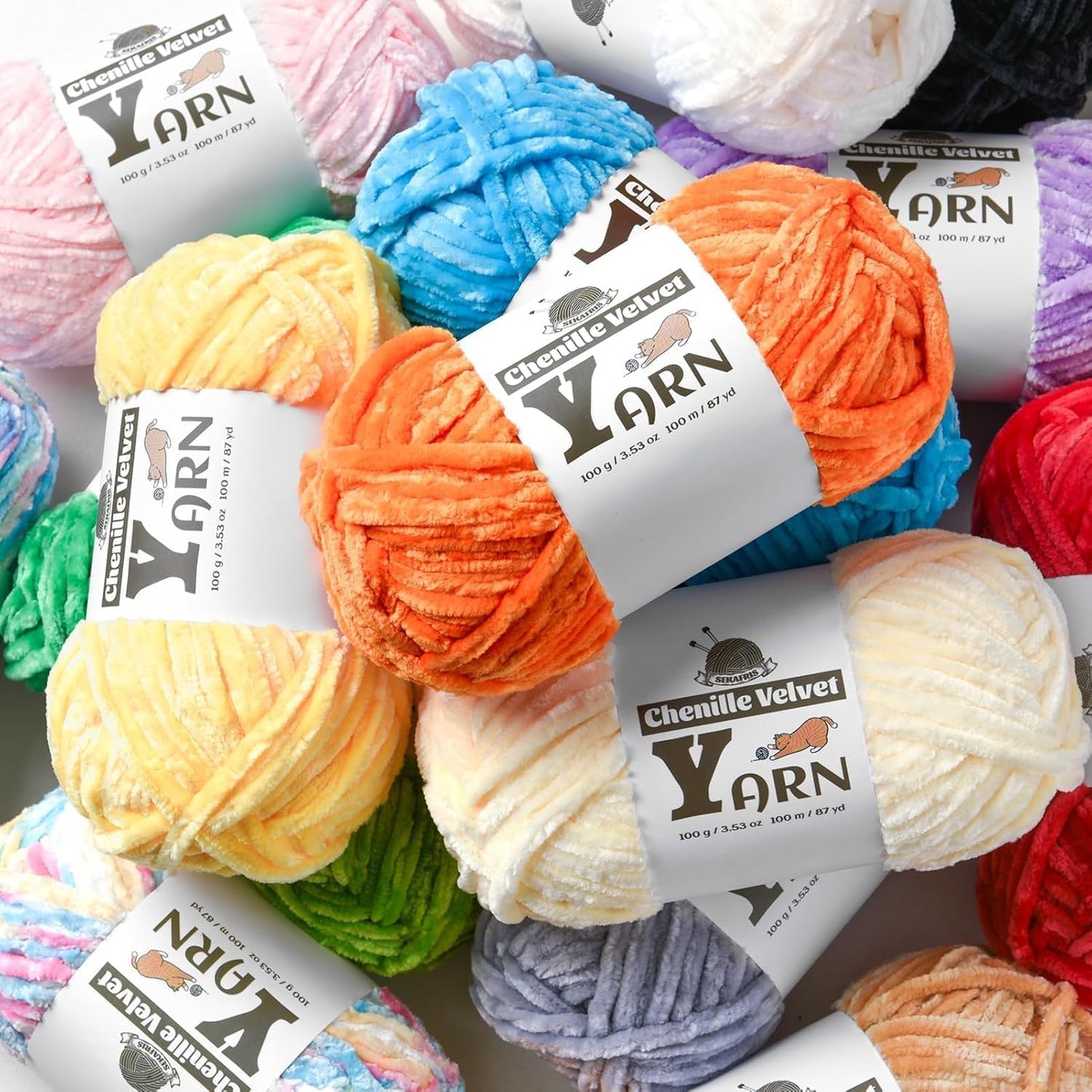Chenille Crochet Light Yellow Yarn 2 Pack | Fluffy Velvet Yarn Blanket Knitting Yarn for Crocheting Soft Baby Yarn