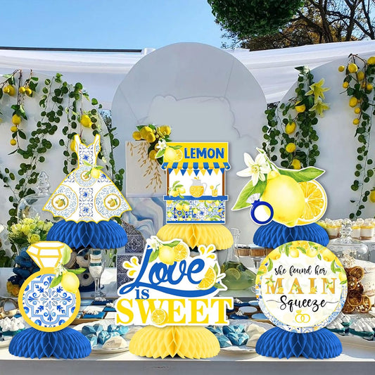 She Found Her Main Squeeze Bridal Shower Table Honeycomb Centerpiece 8pcs | Lemon Bridal Shower Centerpiece Table Decorations, Blue for Lemon Fruit Bridal Shower Wedding Engagement Bachelorette Party