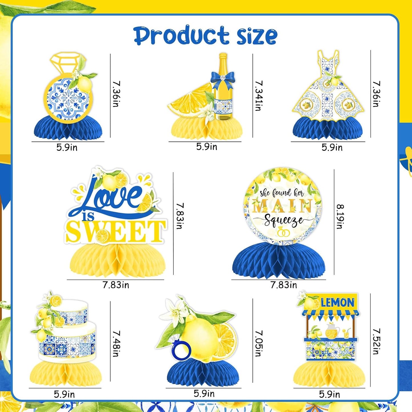 She Found Her Main Squeeze Bridal Shower Table Honeycomb Centerpiece 8pcs | Lemon Bridal Shower Centerpiece Table Decorations, Blue for Lemon Fruit Bridal Shower Wedding Engagement Bachelorette Party