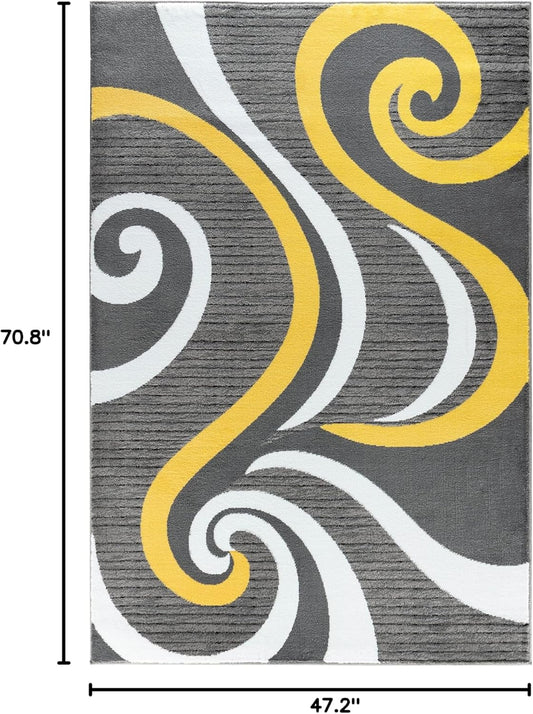 Modern Area Rug Swirls Carpet Bedroom Living Room Contemporary Dining Accent Sevilla Collection 4817A (Yellow, 4x6)