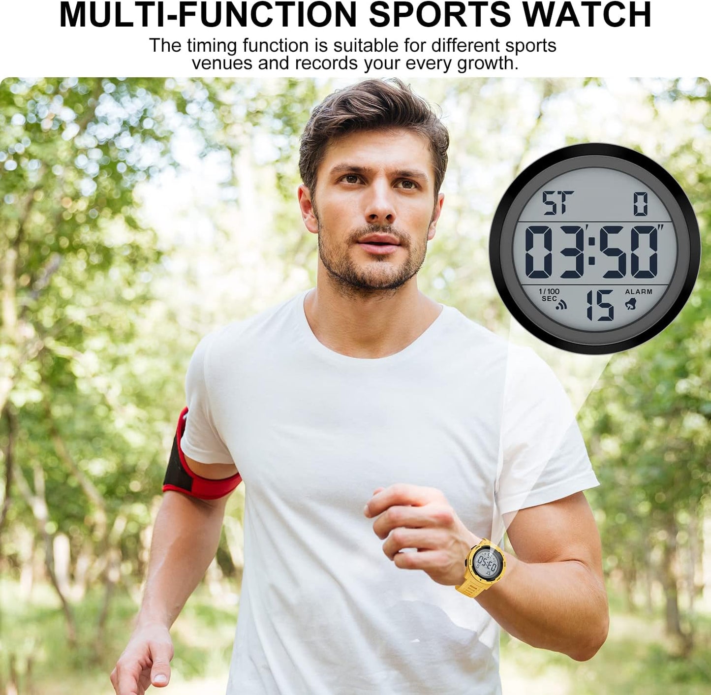 Mens Waterproof Digital Sport Watches Wide Screen Easy Read Display Military Style with Rubber Strap