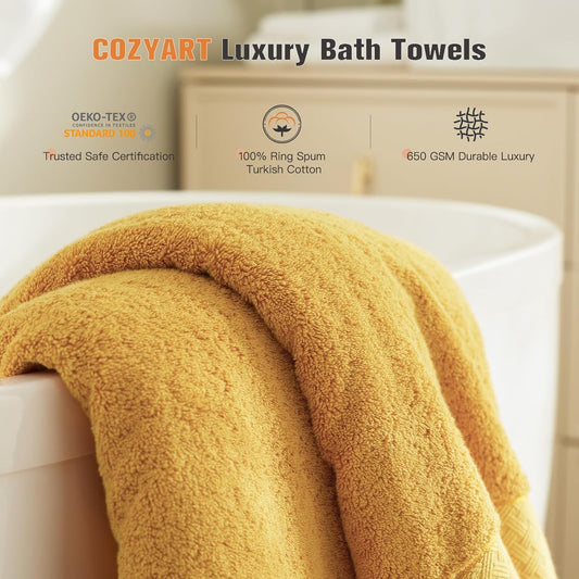 Bath Towel Set 6 Piece, 100% Turkish Zero Twist Cotton 650GSM, Ultra Soft Highly Absorbent Hotel Quality Towels for Bathroom, Mustard Gold