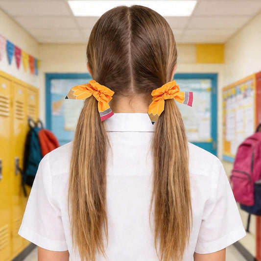 Back to School Hair Ties Yellow Pencil Bow Hair Bands Stripe Pencil Hair Scrunchies Elastic Rubber Bands Ponytail Holders Hair Accessories for Women Girls First Day of School Party Favor 2Pcs