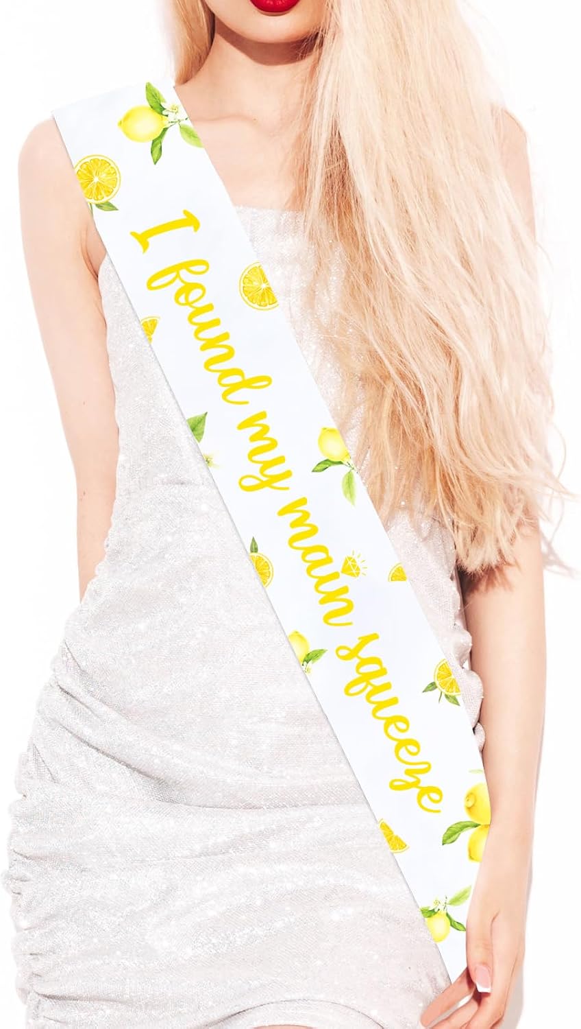 I Found My Main Squeeze Sash - Lemon Bridal Shower Decorations, Yellow Lemon Soft Satin Bridal Shower Sash, Bachelorette Engagement Party Supplies