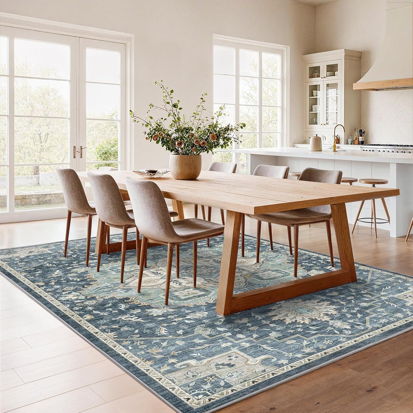 Washable Area Rugs, Low-Profile Washable Rug with Non-Slip Backing & Durable Edge Binding, Vintage Rugs for Living Room, Bedroom, Dinning Room (6x9, Blue/Yellow)