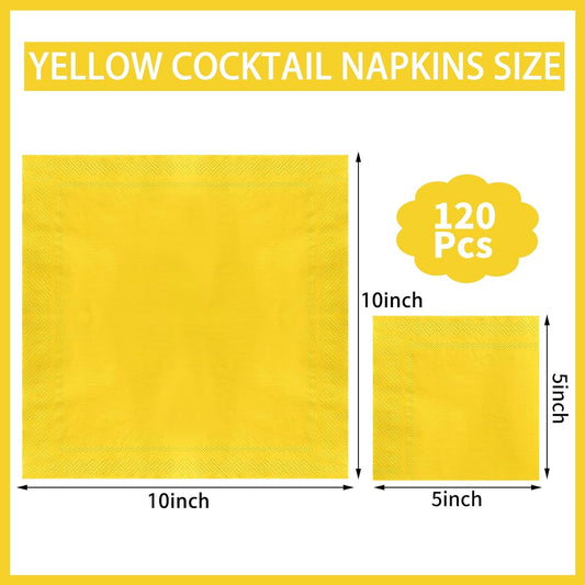 120 Pcs Yellow Cocktail Napkins Easter Lemon Napkins Disposable Beverage Dessert Napkins Spring Napkin for Picnic,Birthday, 5X5 Inch