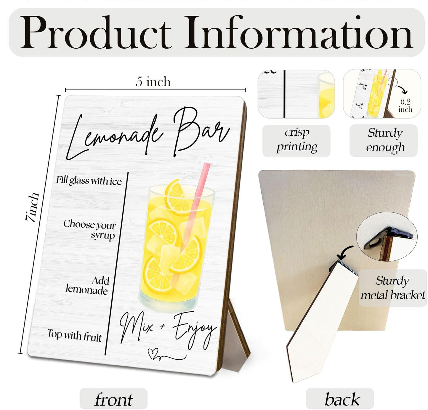 Lemonade Bar Sign, Wedding Lemon Drinks Wooden Stand Sign 5x7 Inch, Baby Bridal Shower Table Decor, Wedding Lemonade Signs for Reception Ceremony Home Party Tabletop Desk Decorations