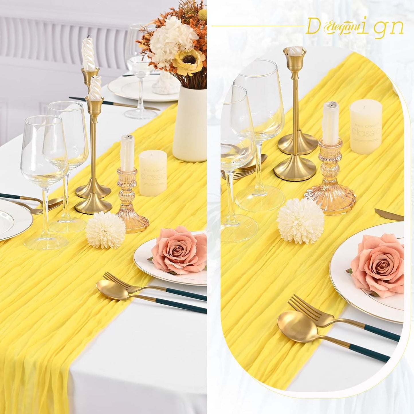 6 Pack Yellow Cheesecloth Table Runner 35x120 Inch | Long Semi-Sheer Cheese Cloth Table Runner Boho or Rustic Table Runner for Wedding Arch Draping Bridal Shower Holiday Decor