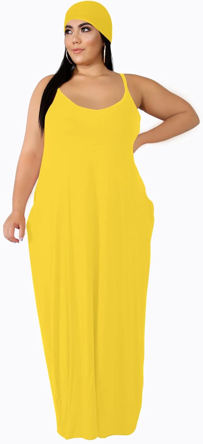 Women's Plus Size Casual Maxi Dress Summer Sleeveless Loose Beach Dress Sundress with Pockets