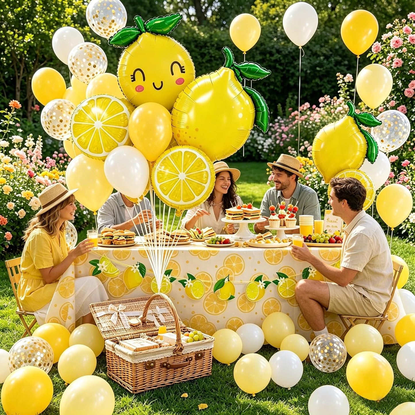 Lemon leaves Lemon foil Balloons Summer lemonade with Yellow and White Balloons Banner for Fruit theme birthday Bridal Shower Sweet Baby shower Lemonade Centerpiece amalfi coast wedding decorations