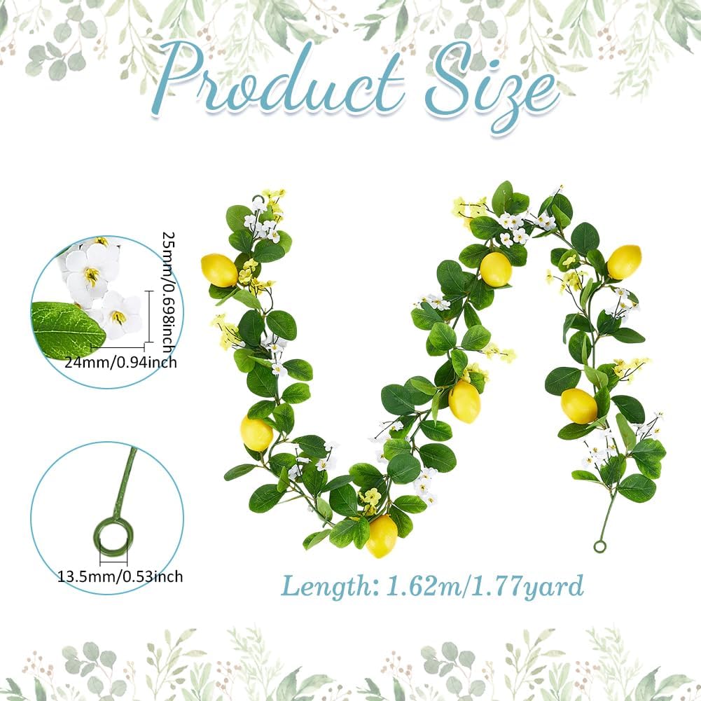 Artificial Lemon Garland, 5.3 Ft Summer Fake Fruit Garlands Lemon Green Leaves Flower Faux Lemon Greenery Vines Garland for Door Wall Stairs Mantle Home Party Wedding Decor
