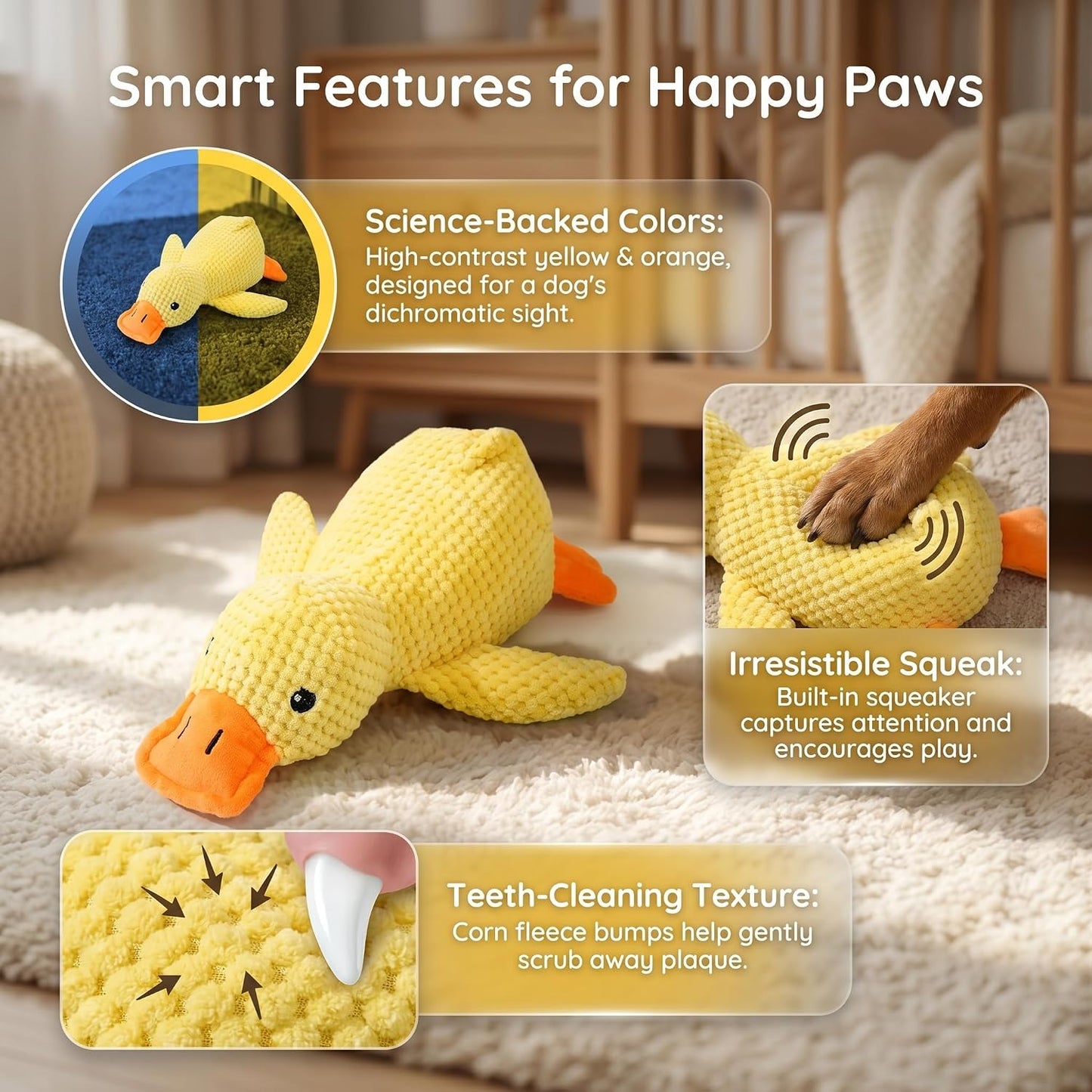 Squeaky Dog Toy Duck,Funny Dog Toy for Dogs(Yellow,Medium) | Mellow Pineapple Textured Plush Duck with Quack Sound, Anxiety Relief & Calming Toy for Large Dogs and Medium Dogs