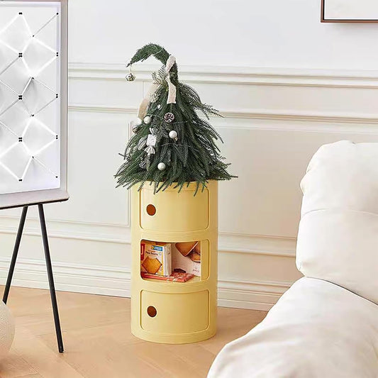 3 Tier Round Nightstand with Drawer, Light Yellow Round Side Table Small Plastic Storage End Table for Bedroom, Living Room, Bathroom
