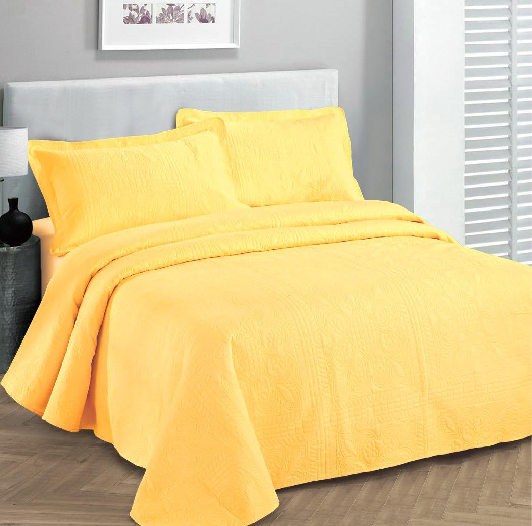 Fancy Collection Luxury Bedspread Coverlet Embossed Bed Cover Solid Yellow New Over Size 118"x106" King/California King