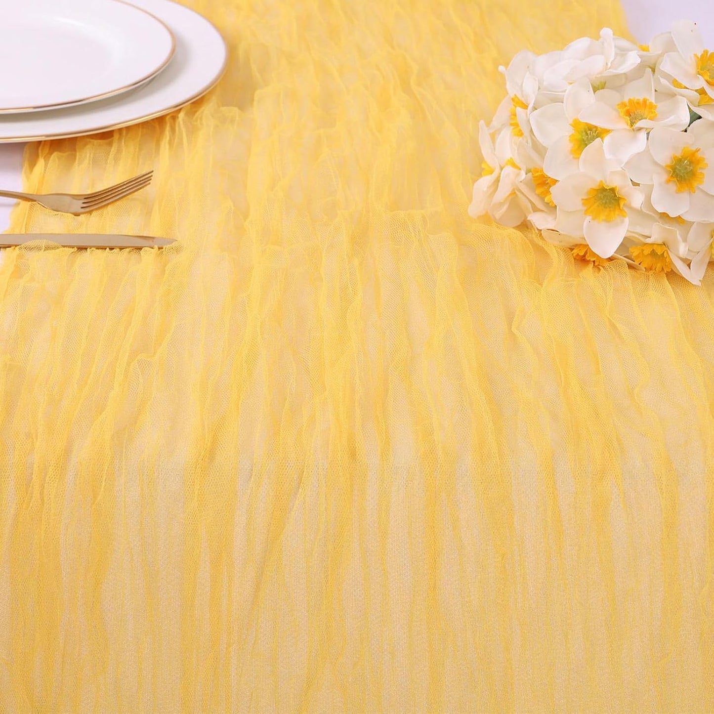 10ft Yellow Table Runner 120inch Gauze Boho Tulle Table Runner Rustic Romantic Spring Summer Bridal Shower Birthday Party Easter Table Decorations