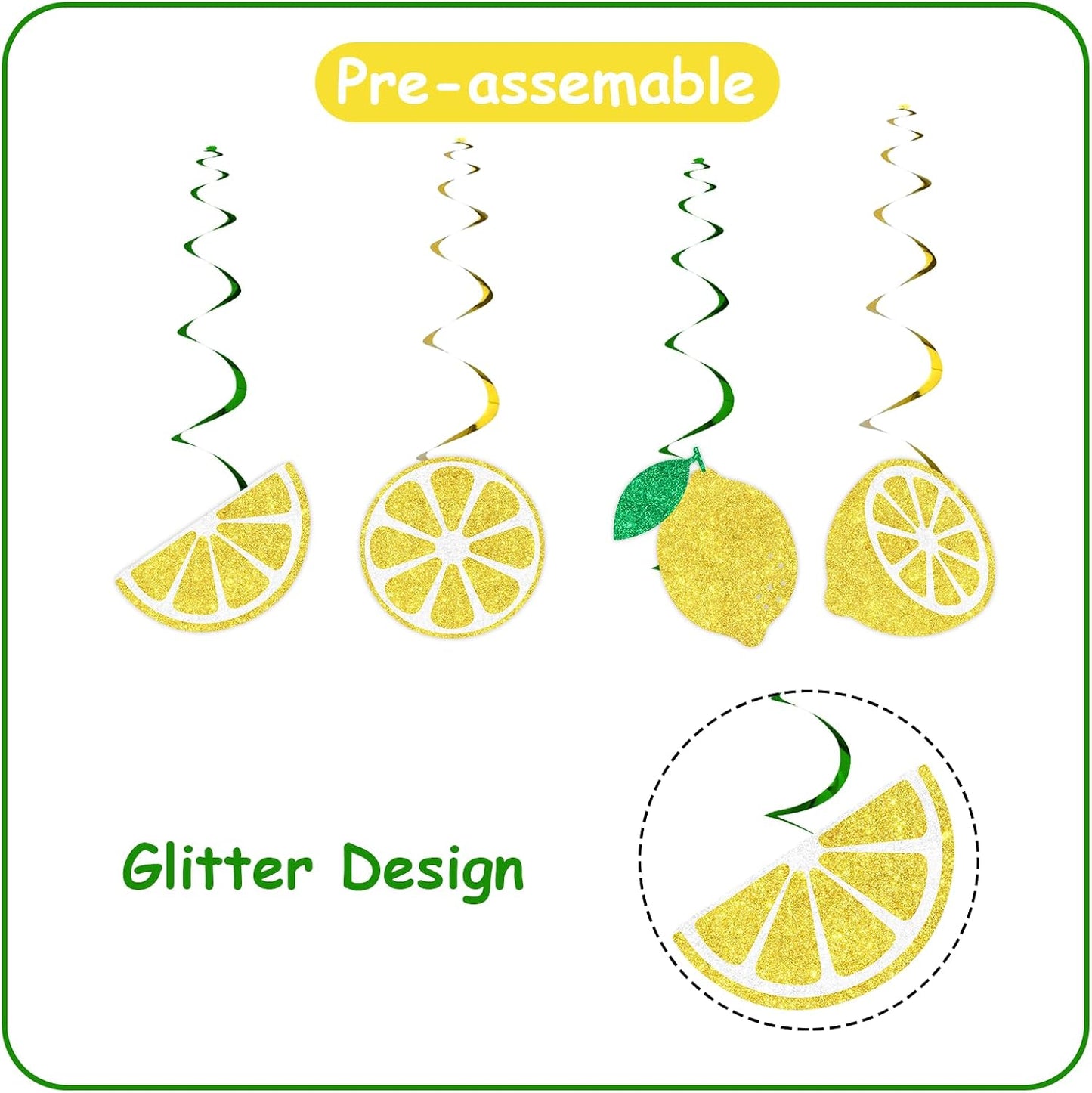 16 Pcs Lemon Hanging Swirls Decorations, Lemonade Glitter Foil Spiral Decor, Summer Fruit Theme Hanging Swirls Ceiling Streamers for Bridal Baby Shower Bachelorette Birthday Party Supplies