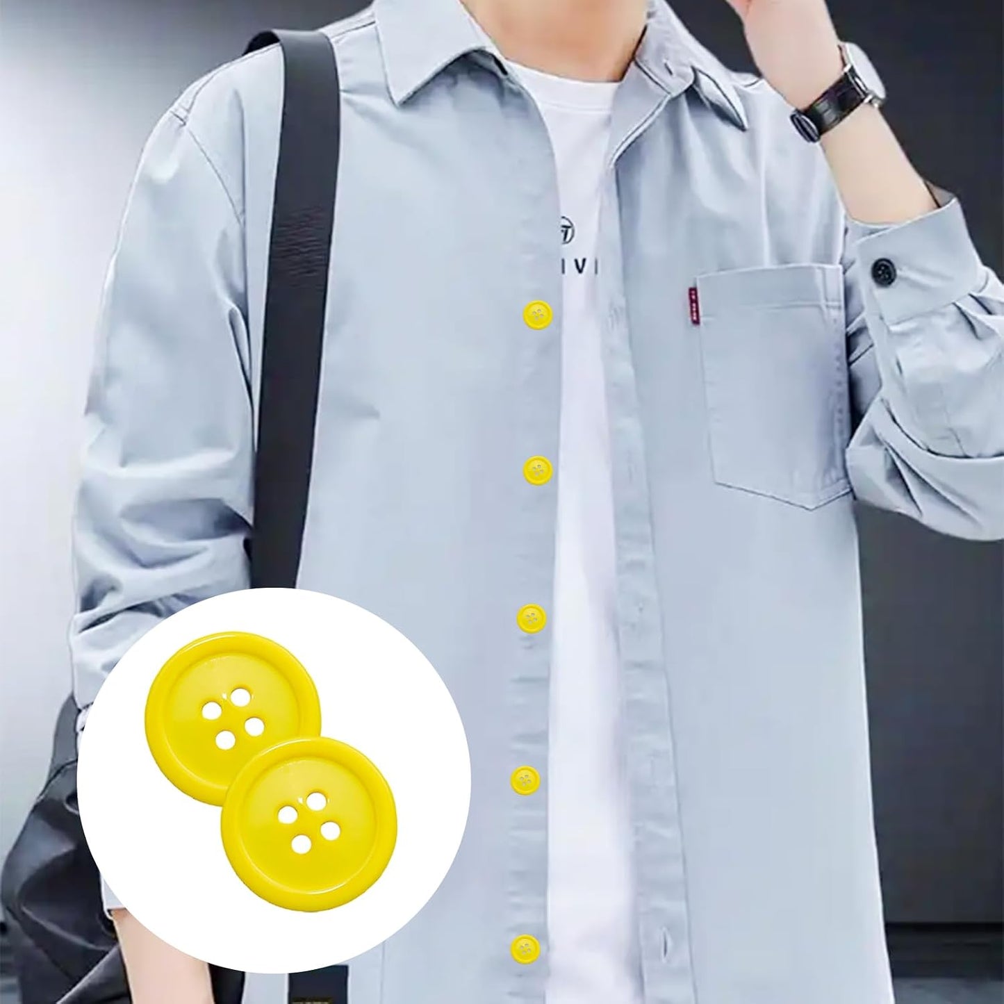 50 PCS 5/8 inch Resin Buttons for Crafts, 4 Holes Yellow Buttons, for Sewing, DIY, Crafts Scrapbooking (Light Yellow)