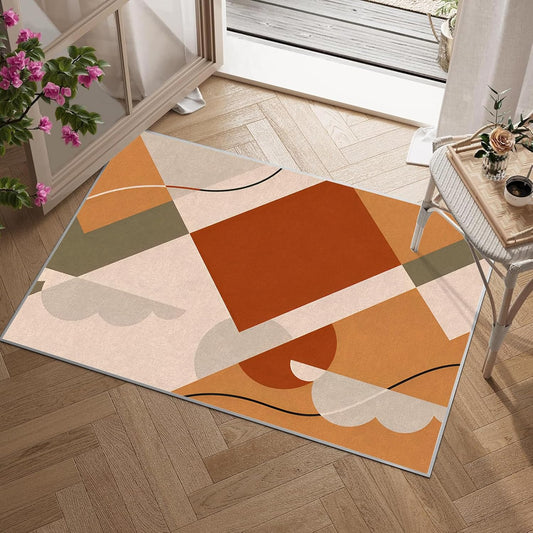 Modern Geometry Area Rug – Premium Low Pile Non-Slip Carpet for Living Room, Bedroom & Office – Abstract Patterns,Washable Contemporary Home Decor Rug Yellow