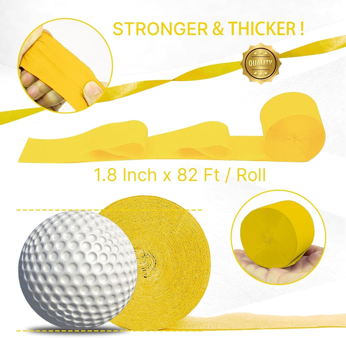 Yellow Crepe Paper Streamers 10 Rolls 820 FT Streamers | Birthday Wedding Baby Shower Graduation Bridal Shower Anniversary Engagement Retirement Bachelorette Party Decorations