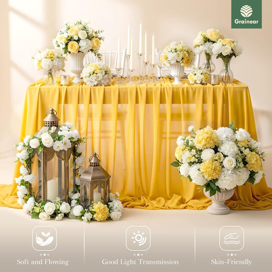 Amber Yellow Chiffon Fabric by The Yard β 60" Wide Soft Sheer Fabric for Wedding Arch Draping, Table Runner, Backdrop, Dressmaking & DIY Craft Projects (5 Yards)