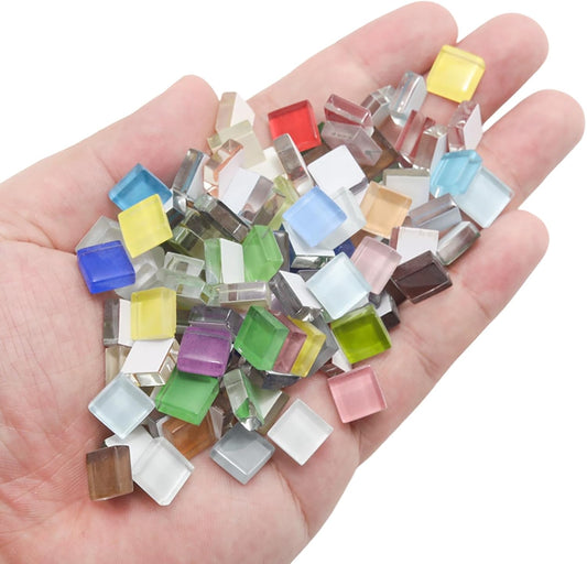 1.1LB (600pcs) Glass Mosaic Tiles,10mm Colorful Square Mosaic Glass Pieces | for Crafts Bulk Mosaics Tiles Supplies Handmade DIY Art Craft Projects for Home Decoration, Mixed Color