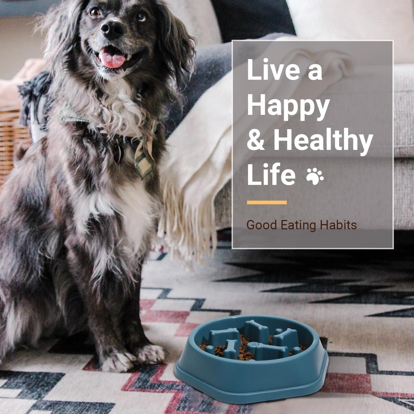 2 Pack Slow Feeder Dog Bowls, Anti-Choking Puzzle Dog Food Bowls for Slower Eating, Personalized Dog Bowls for Medium Dogs and Cats, Prevents Overeating, Puppy Training (Blue+Yellow)