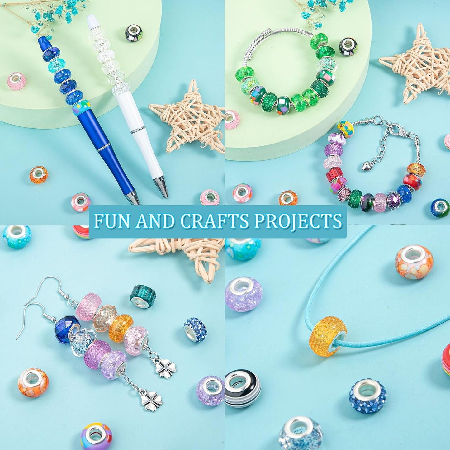 100 Pcs European Craft Beads Large Hole Spacer Beads, Assorted European Craft Bead Yellow Rhinestone Lampwork Beads Large Hole Spacer Bead for DIY Charms Bracelet Necklace Jewelry Making Supplies