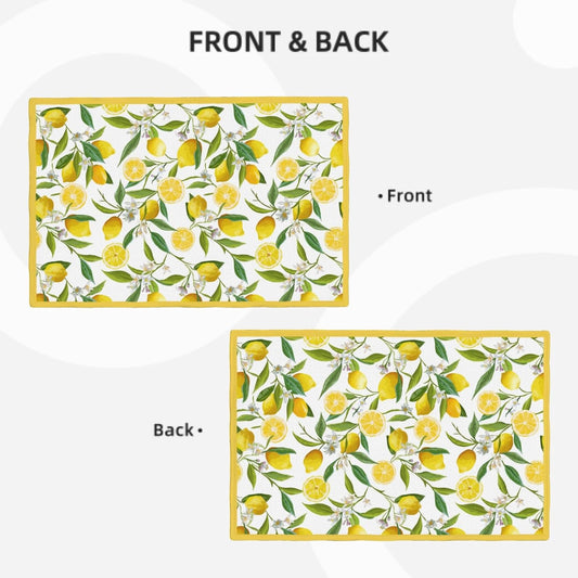 Lemon Placemats Set of 6 18x12 Inch Summer Fruit Yellow Linen Place Mats Heat-Resistant Washable Wipeable Flowers Table Mat for Party Kitchen Dining Room Dinner Table Decor