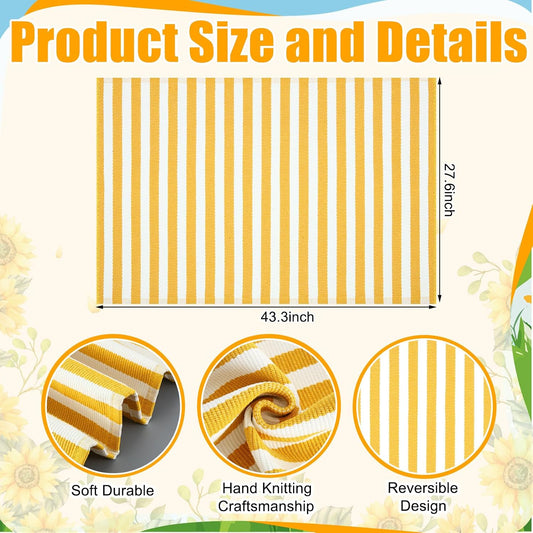 Yellow and White Summer Striped Rug 2'4'' x 3'7'' Outdoor Front Porch Door Mat Polyester Washable Entryway Rug for Home Farmhouse Decor